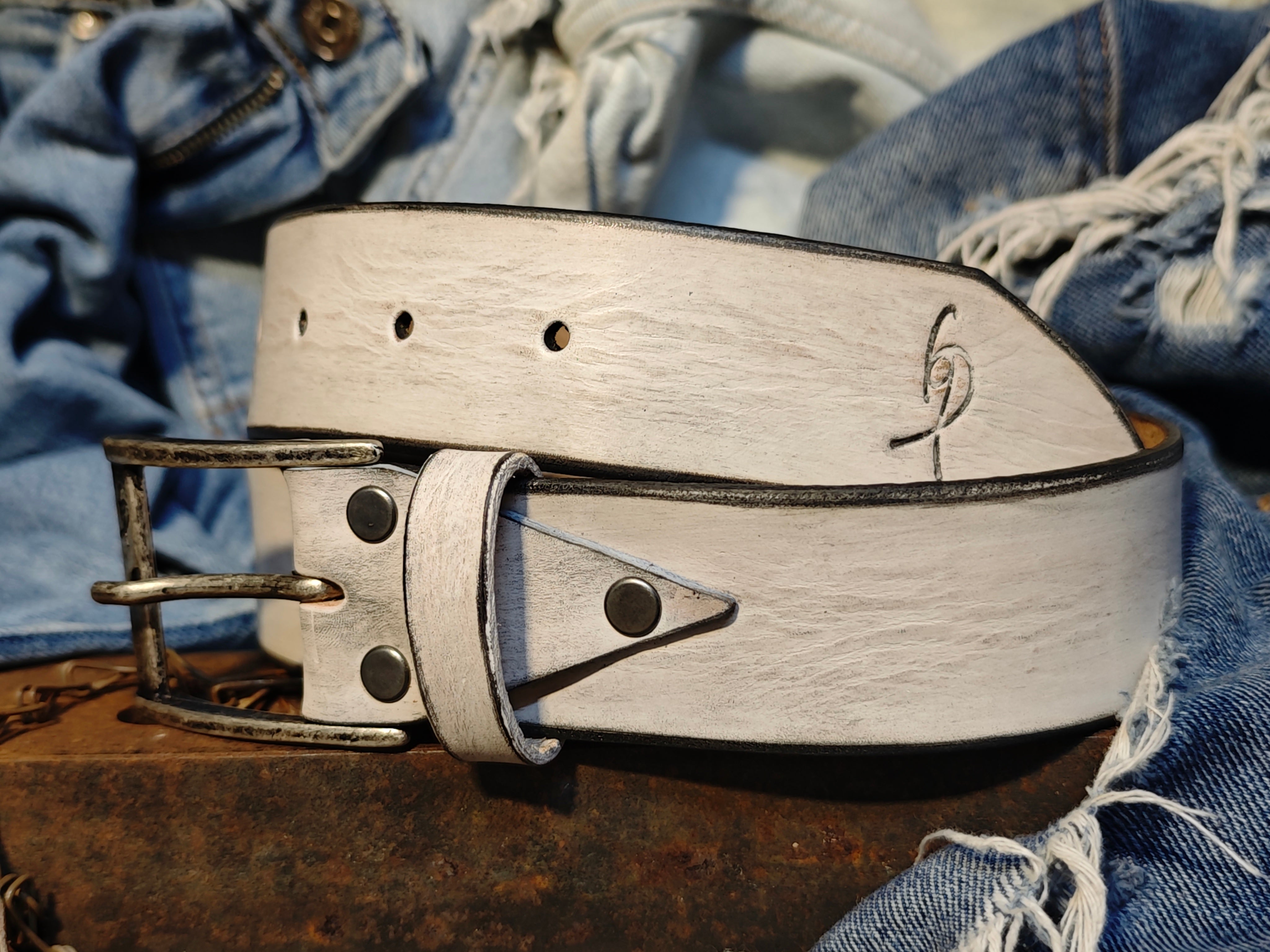 Vintage White Leather Belt - - Stylish Durable - Perfect Belt Gift for Him