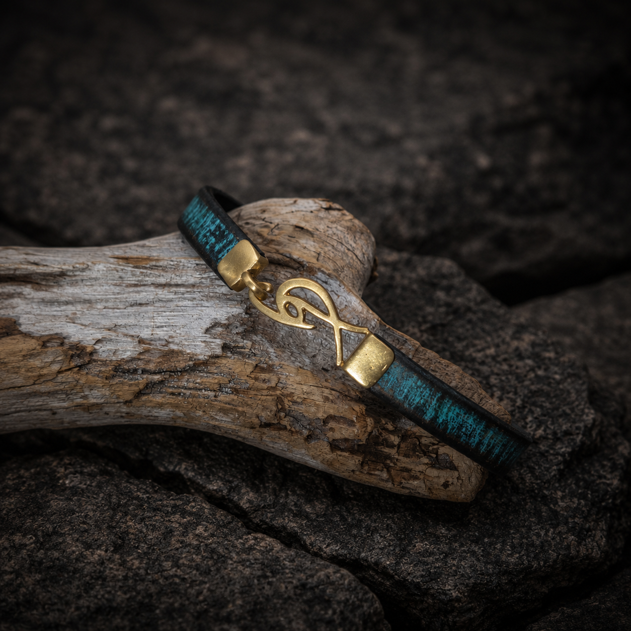 Mens Turquoise Leather Wrap Bracelet with Signature Gold Plated Logo Clasp