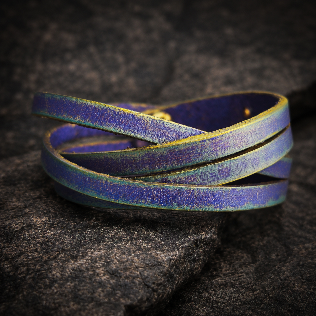 Handmade Purple Leather Bracelet - Gold Wash Unique Womens Gift