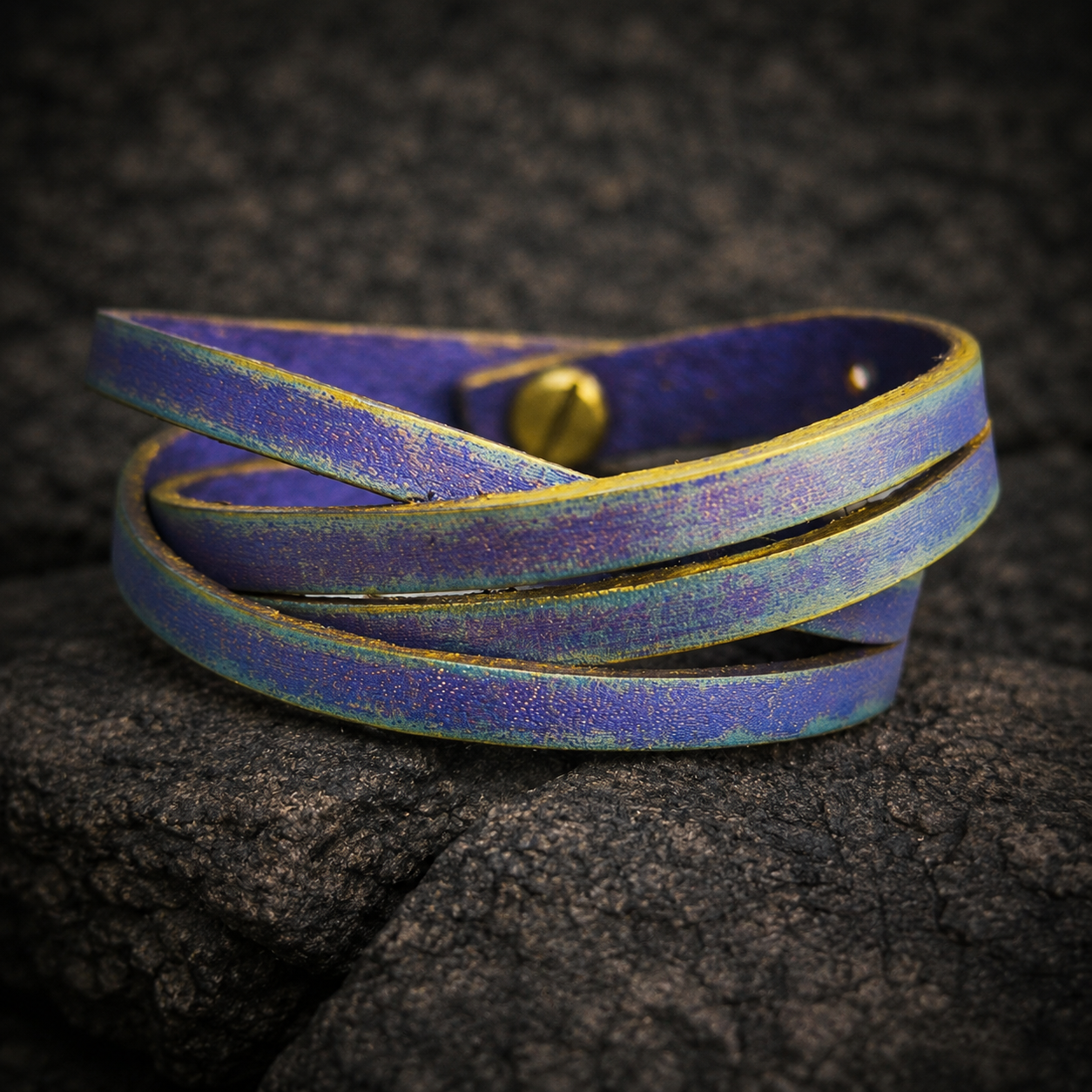 Handmade Purple Leather Bracelet - Gold Wash Unique Womens Gift
