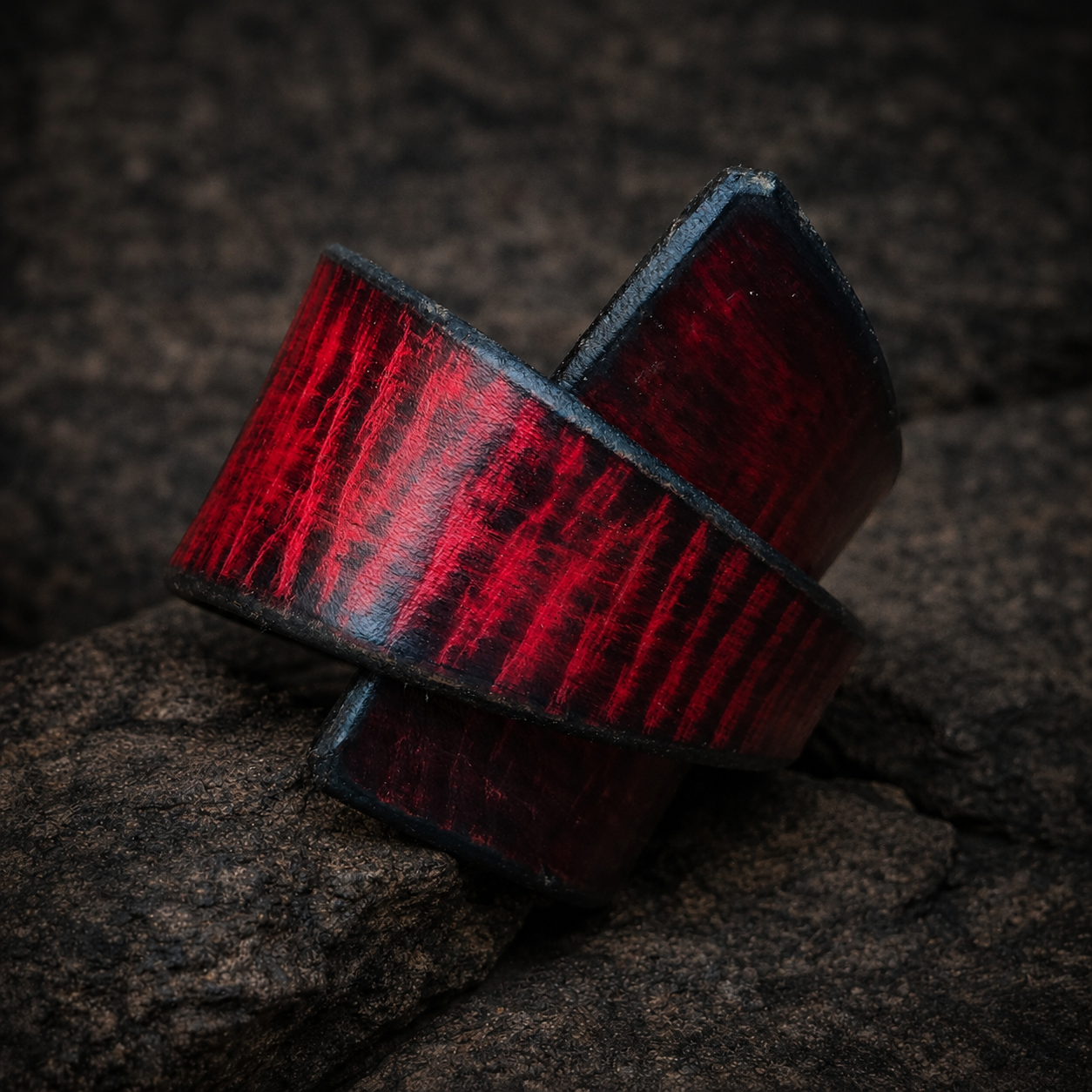Handmade Red Leather Wrap Bracelet for Women - Luxury Boho Wide Design