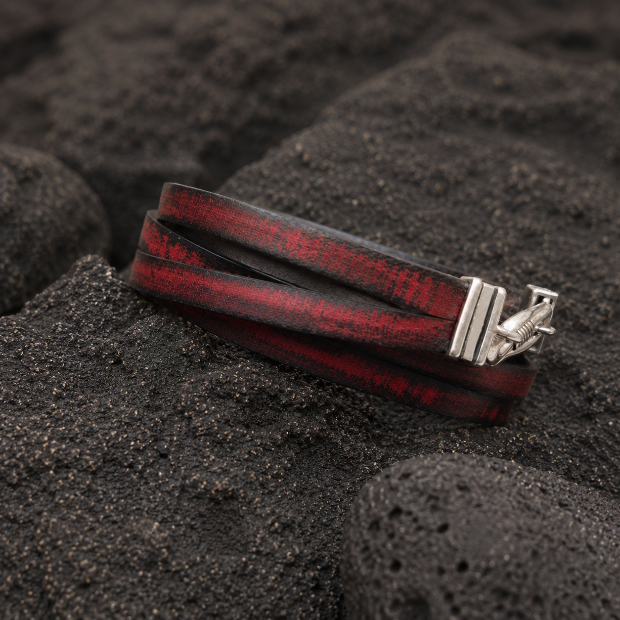 Red Leather Bracelet, Men's Bracelet, Men's Leather Bracelet, Wrap Bracelet, Leather Cuff, Men's Cuff, Genuine Leather, Cuff with Clasp