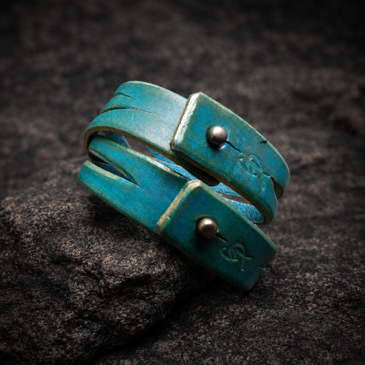 Turquoise Leather Cuff Bracelet for women - Genuine Leather Wrap Style