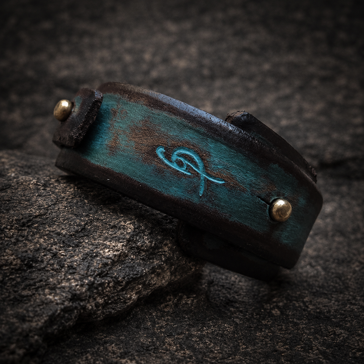 Unique Turquoise Leather Cuff Bracelet with Personalized Engraving
