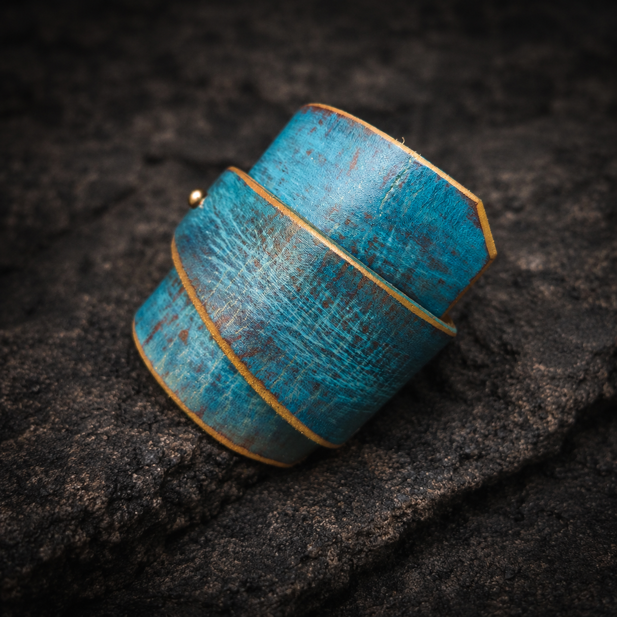 Turquoise Leather Wrap Bracelet - Handmade Boho Design for Women - Wide Unique - with Gold Zina Bracelet