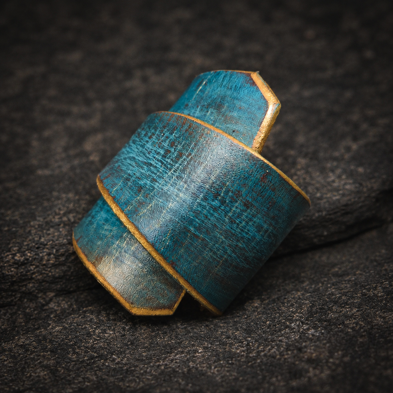 Turquoise Leather Wrap Bracelet - Handmade Boho Design for Women - Wide Unique - with Gold Zina Bracelet