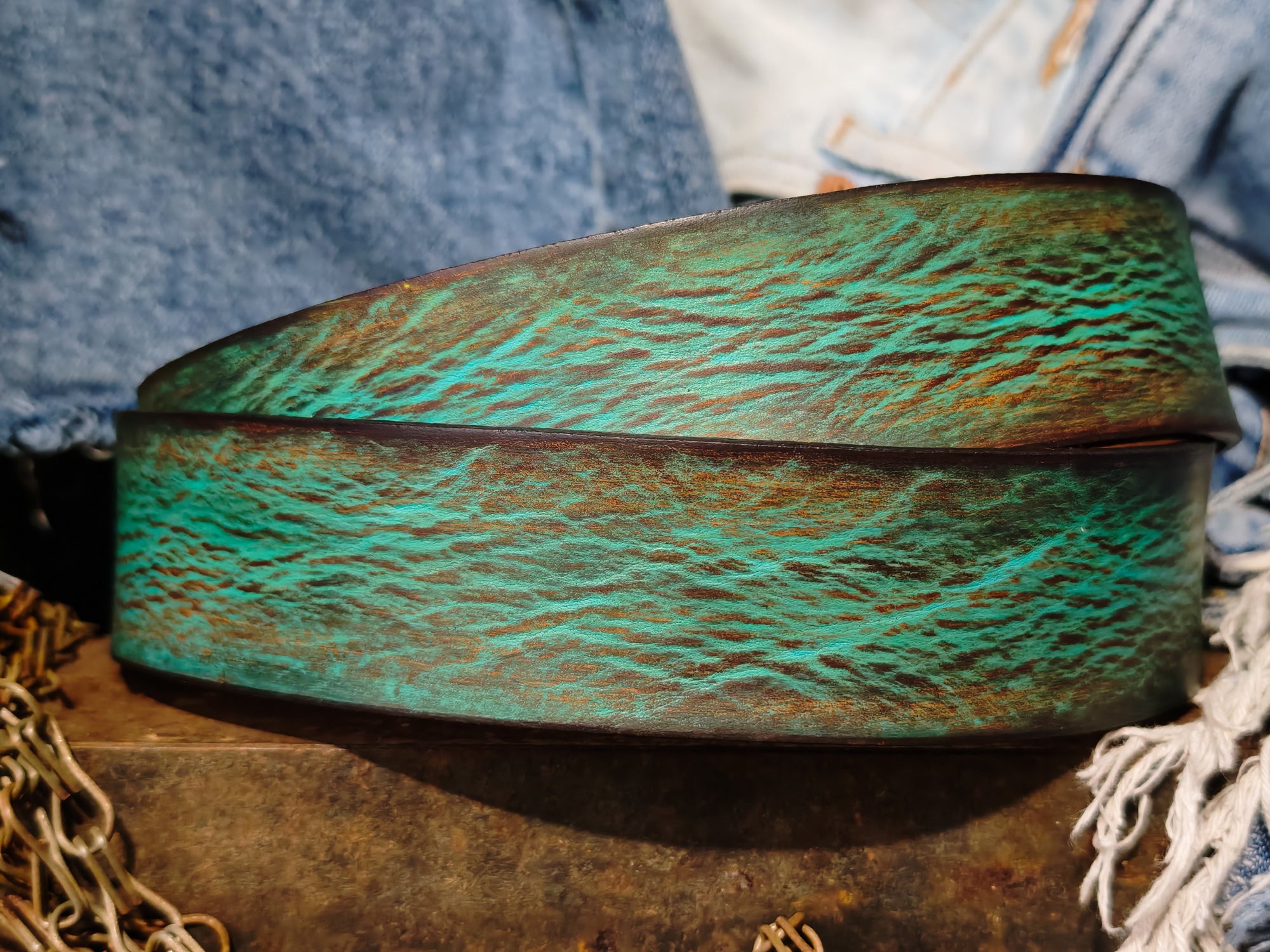 Mens Vintage Leather Belt Turquoise Customized Gift for Him