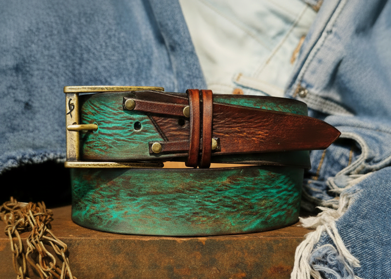 Vintage Turquoise Leather Belt for Men - Perfect Gift Option