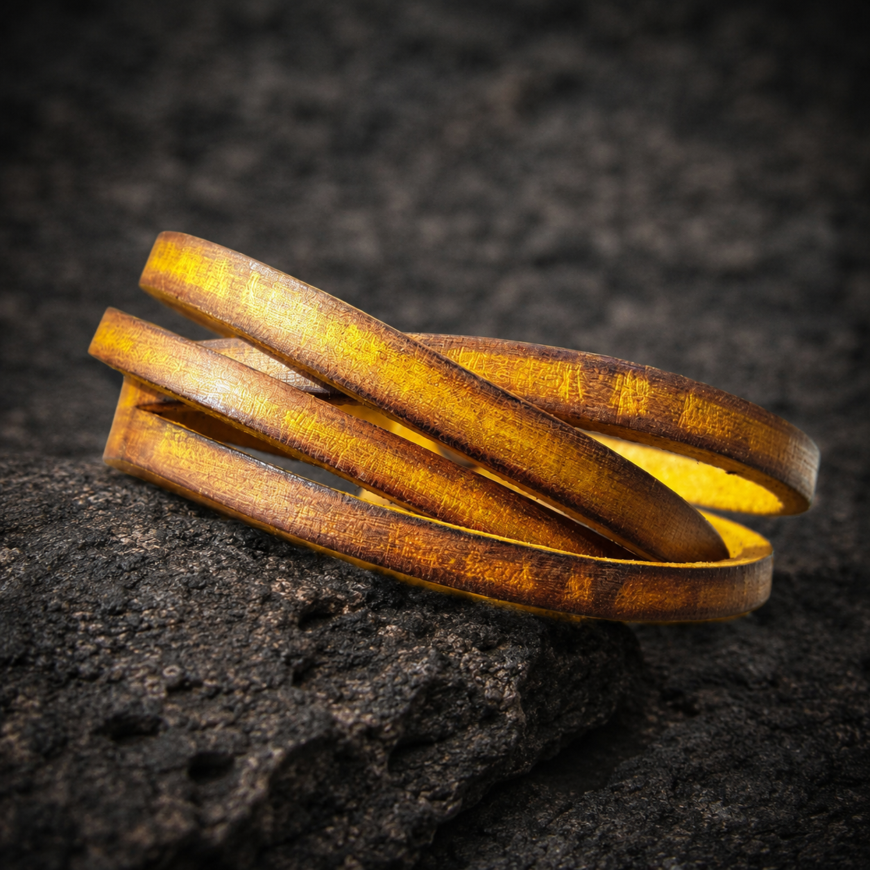 Men's Friendship Yellow Leather Wrap Bracelet Gift