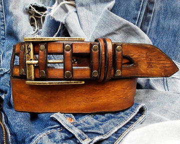 Handmade Brown Leather Belt For Men with Personalize Option