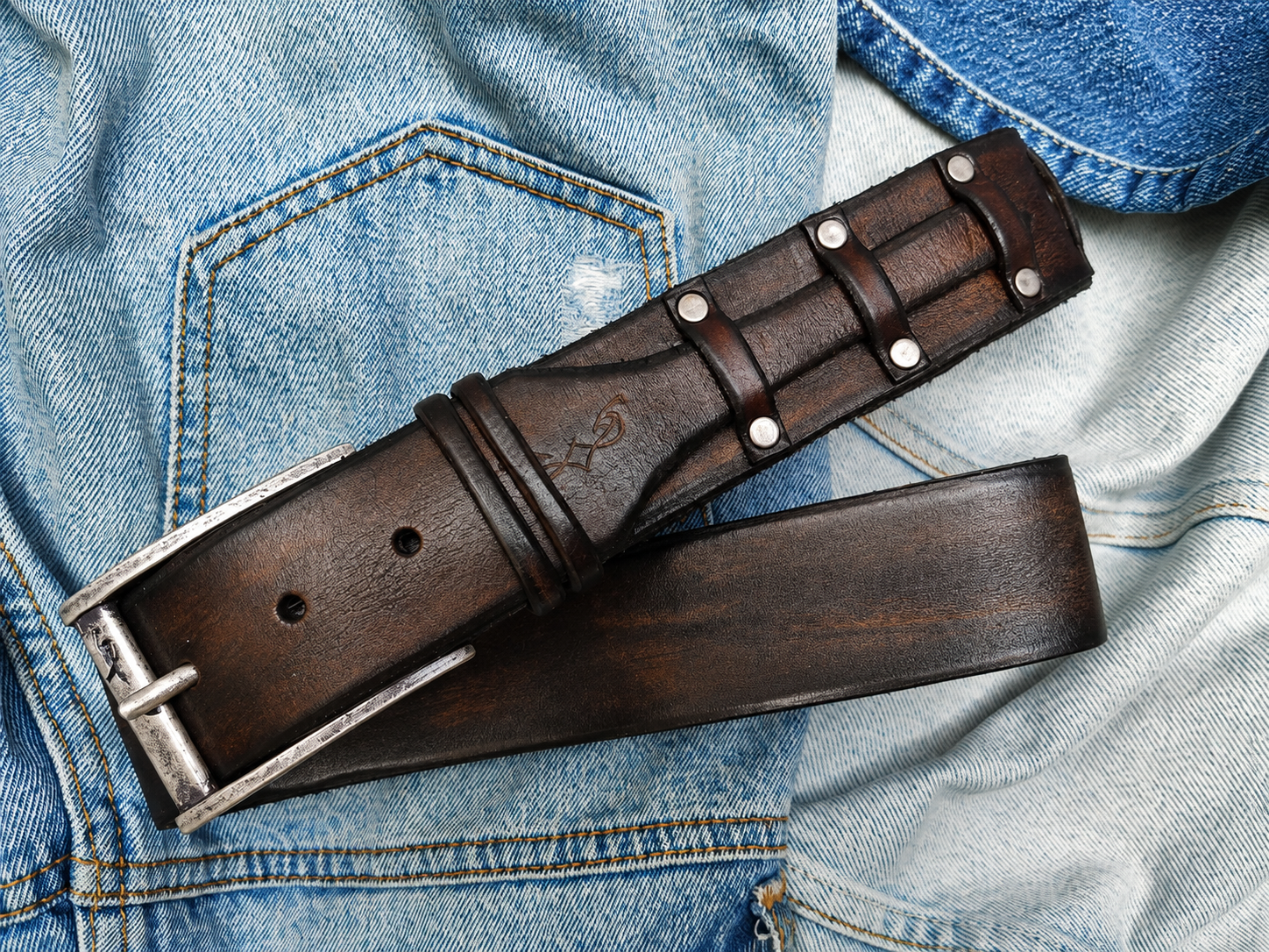 Unique Dark brown handmade leather belt - Gift for Him