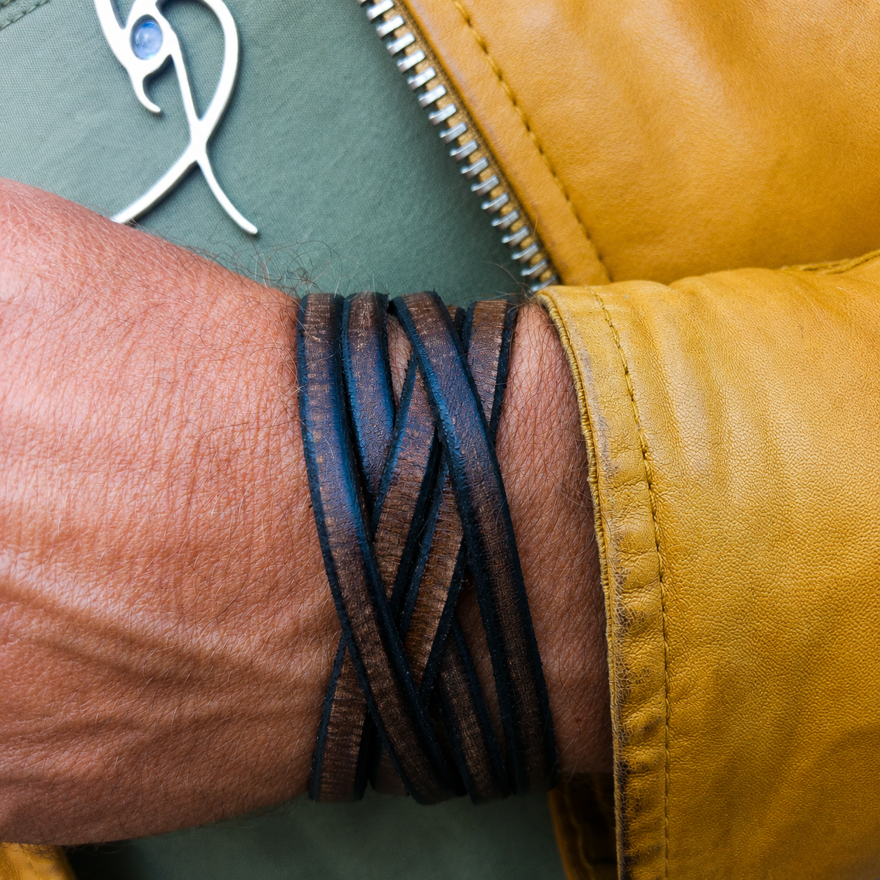 Genuine Leather Cuff Bracelet for Men - Brown Wrap Style