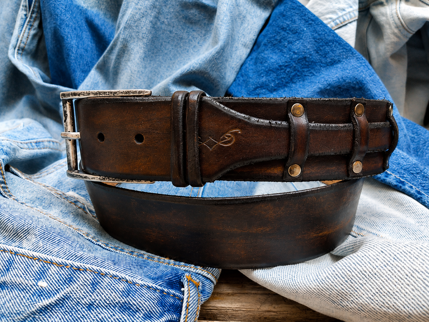 Unique Dark brown handmade leather belt - Gift for Him