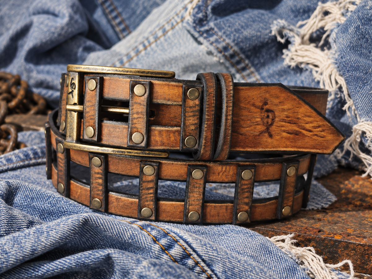Handcrafted Woven Brown Full-Grain Leather Belt for Men