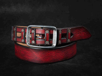 Handmade Red Leather Belt with a Metal Buckle - Personalizable Gift for Your Loved One