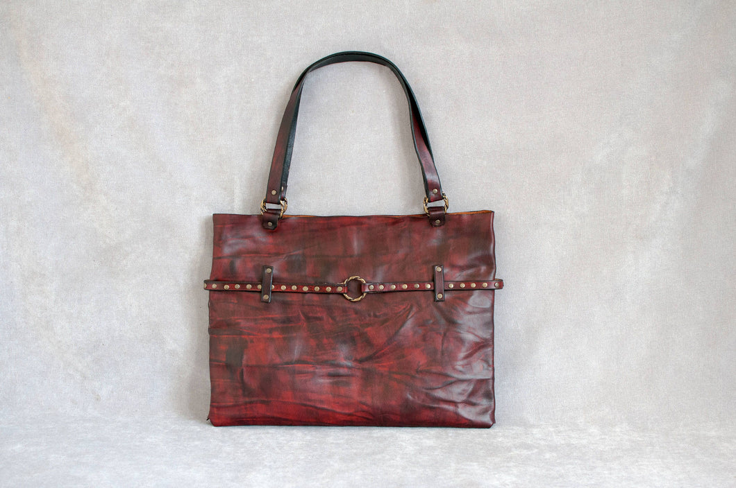 Red Leather Tote Bag - Customizable Unique Gift for Her
