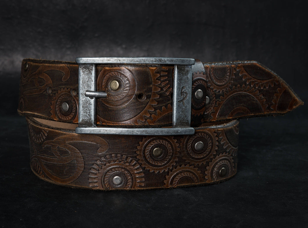 Vintage Custom Leather Belt with Buckle - Mens Biker Accessory Gift