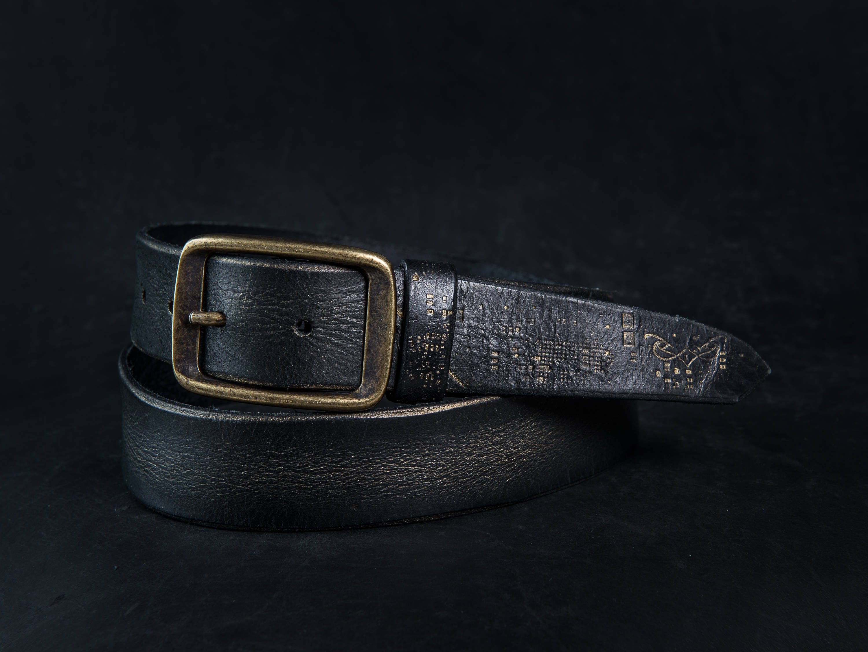 Mens Black Leather Belt with Buckle - Rustic Style Artisan Design