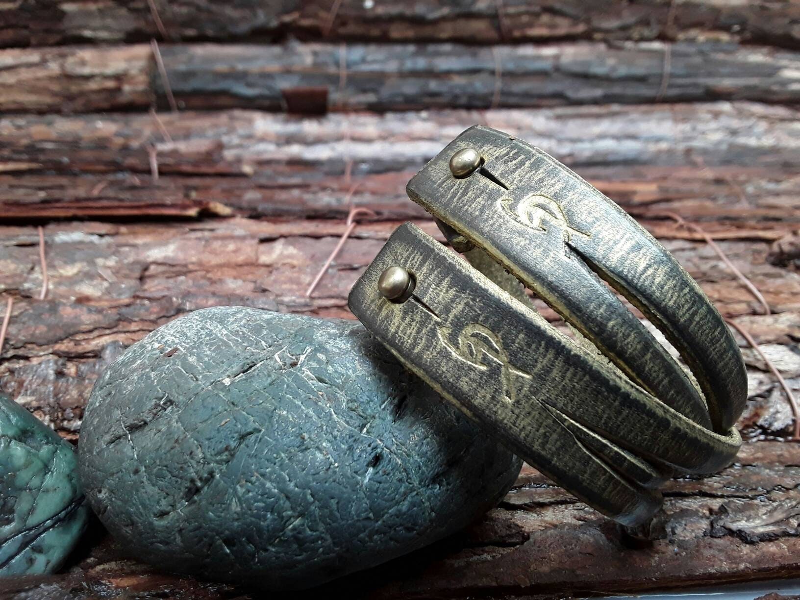 Mens Leather Cuff Bracelet - Black Genuine Leather Wrap Bracelet