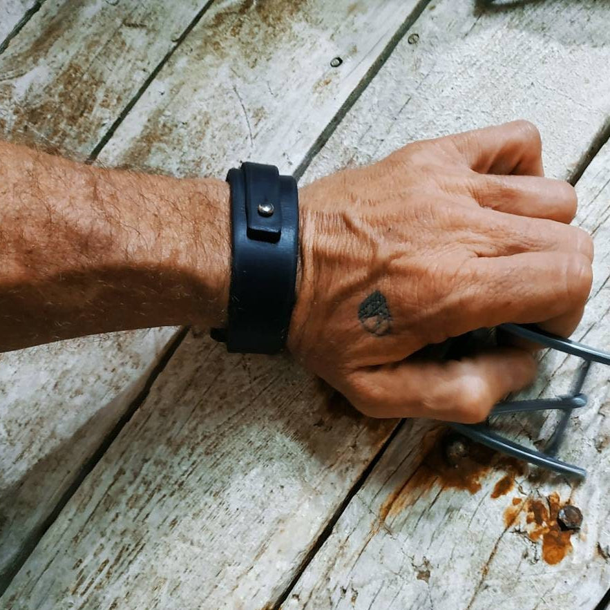 Mens Black Leather Cuff Bracelet - Boho Wristband Gift