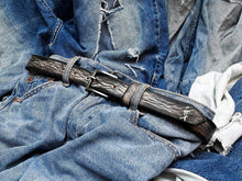 Grey Leather Belt with Silver Buckle - Artistic Unisex Accessory for Women - Unique Narrow Design