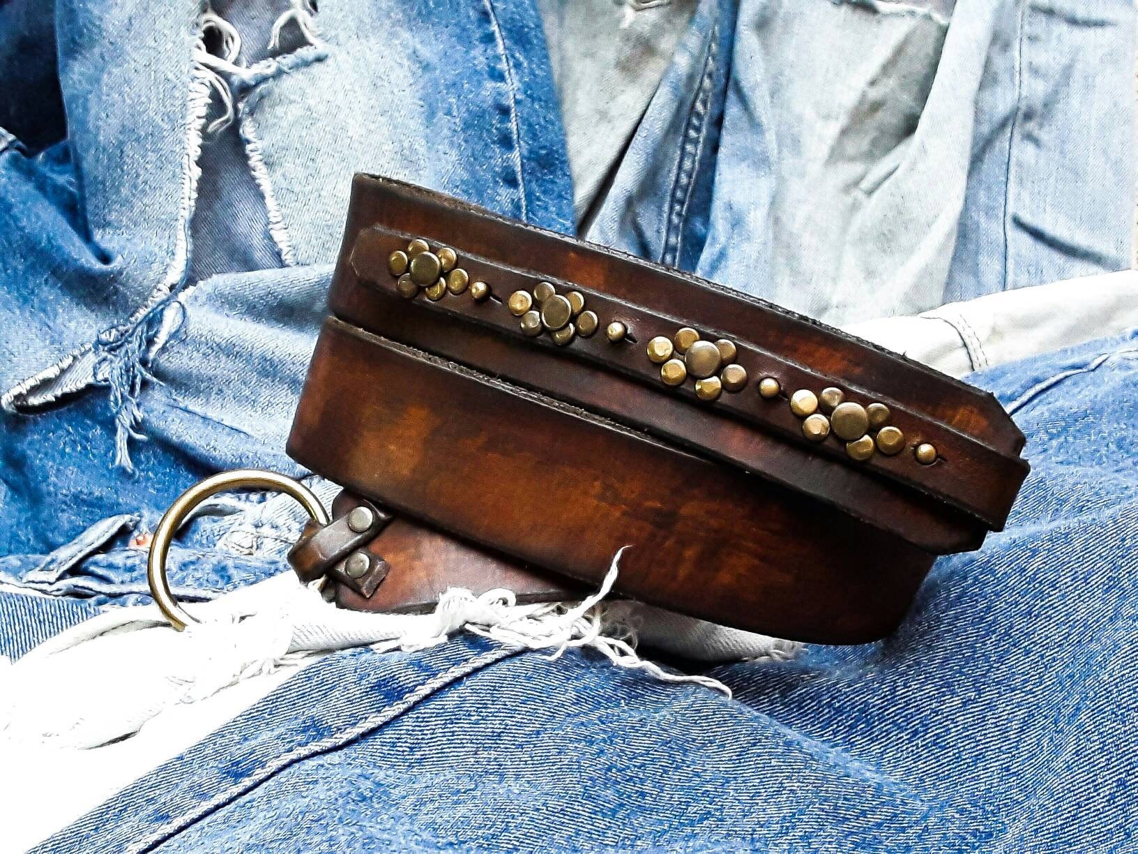 Unique Western Leather Belt for Women - Customizable Design Brown - No Buckle Required