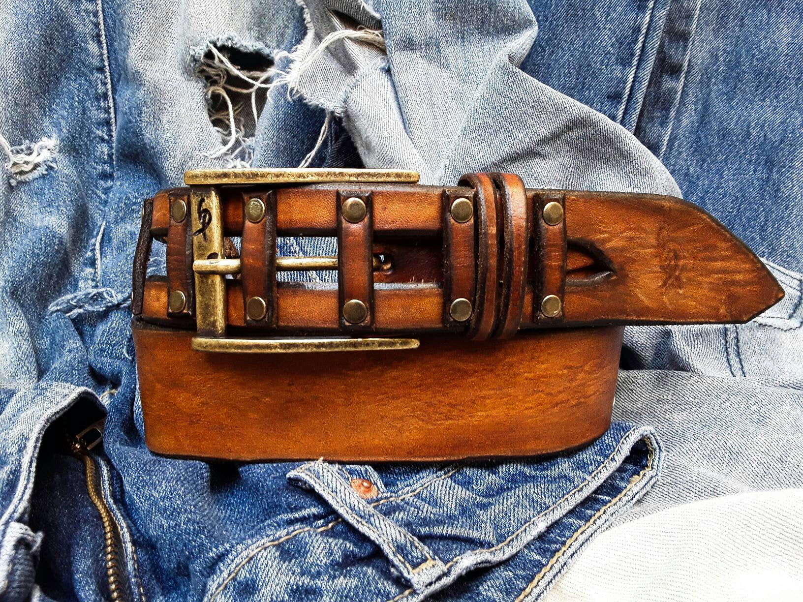 Handmade Brown Leather Belt For Men with Personalize Option
