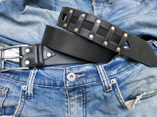 Mens Black Leather Belt Personalized with Name Engraving Option