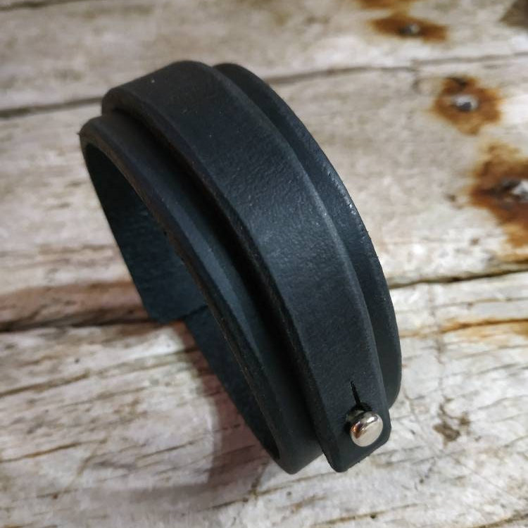 Mens Black Leather Cuff Bracelet - Boho Wristband Gift