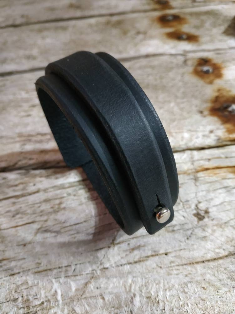 Mens Black Leather Cuff Bracelet - Boho Wristband Gift
