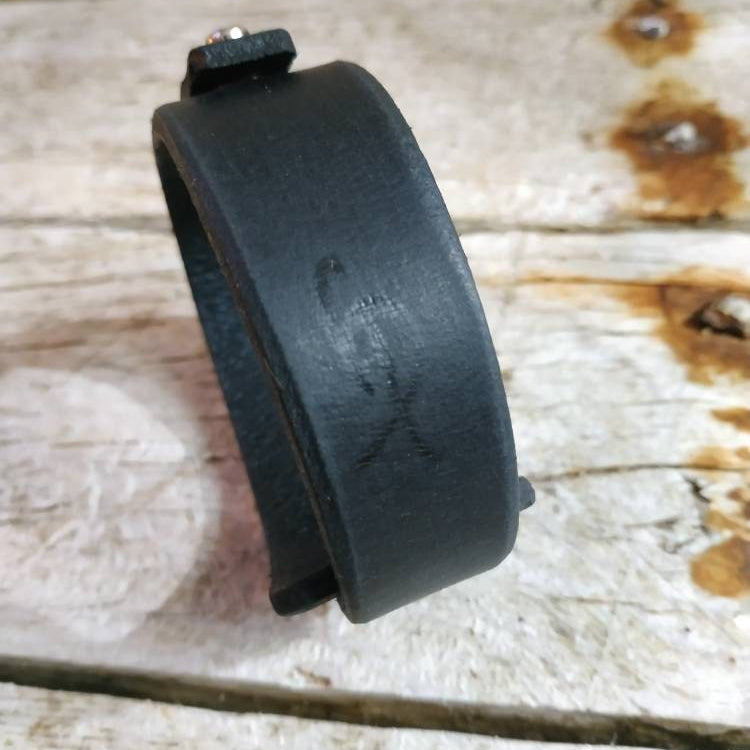 Mens Black Leather Cuff Bracelet - Boho Wristband Gift