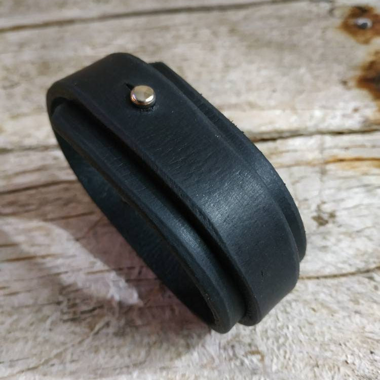 Mens Black Leather Cuff Bracelet - Boho Wristband Gift