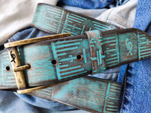 Handmade Personalized Leather Belt with Turquoise Brown Embossed Design - Ideal Christmas Gift for Tech Enthusiasts - Ishaor Cooler Belt