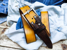 Handcrafted Yellow with brown riveted Leather Belt