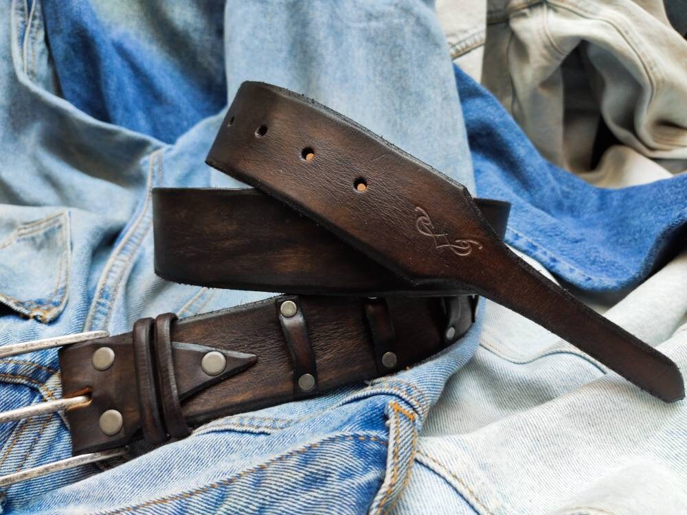 Unique Dark brown handmade leather belt - Gift for Him