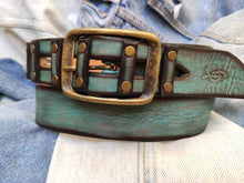 Crafted Blue Leather Belt  - Personalized Custom Gift Unique Boho Style