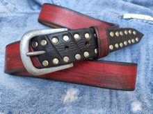 Custom Red Leather Steampunk Belt for Men with Studs - Christmas Gift Design Accessory