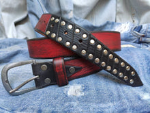 Custom Red Leather Steampunk Belt for Men with Studs - Christmas Gift Design Accessory