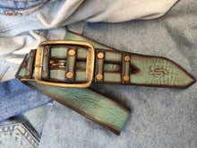 Crafted Blue Leather Belt  - Personalized Custom Gift Unique Boho Style