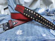 Custom Red Leather Steampunk Belt for Men with Studs - Christmas Gift Design Accessory
