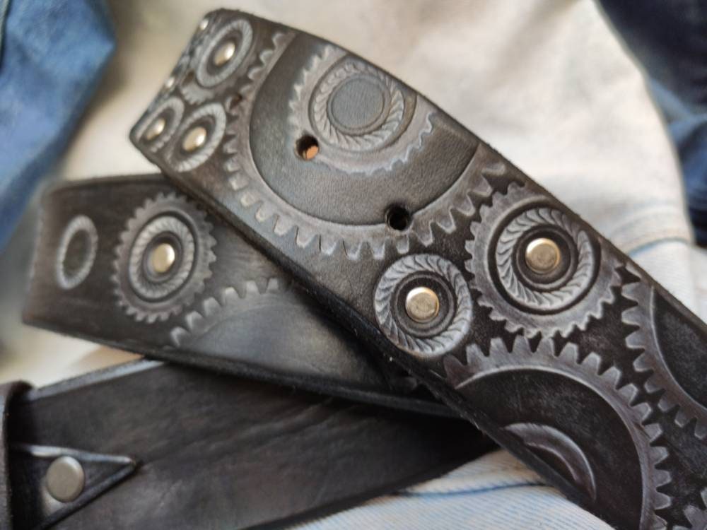 Brown Leather Belt - Mens Bikers Gear Accessory Boyfriend or Anniversary Gift by Ishaor