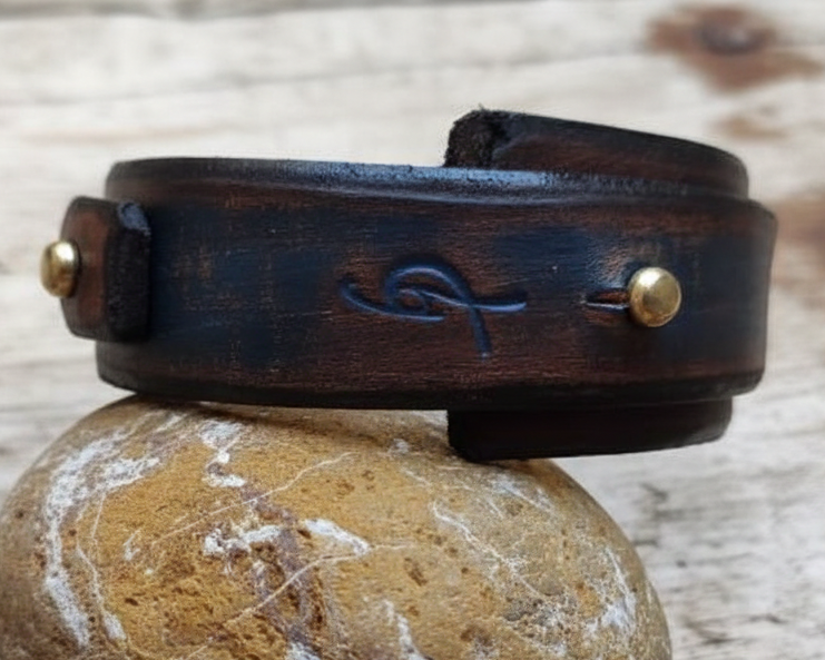 Handmade Blue Leather Cuff - Custom Mens Wrap Bracelet in Blue