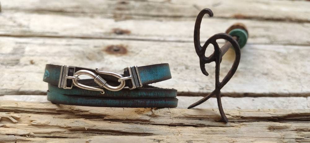 Crafted Mens Leather Bracelet with Clasp - Genuine Leather Cuff for Style and Durability