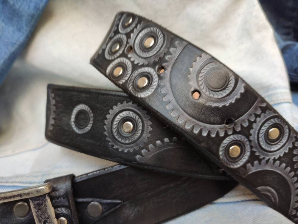 Brown Leather Belt - Mens Bikers Gear Accessory Boyfriend or Anniversary Gift by Ishaor
