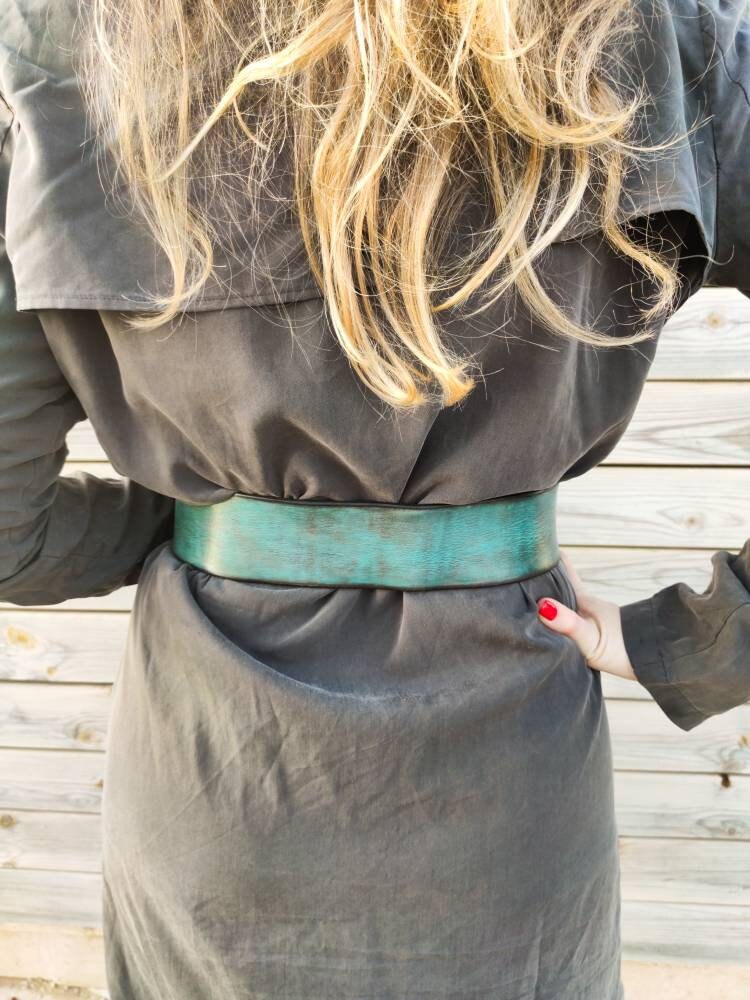 Boho Style Turquoise Leather Waist Belt Handcrafted Womens Accessory
