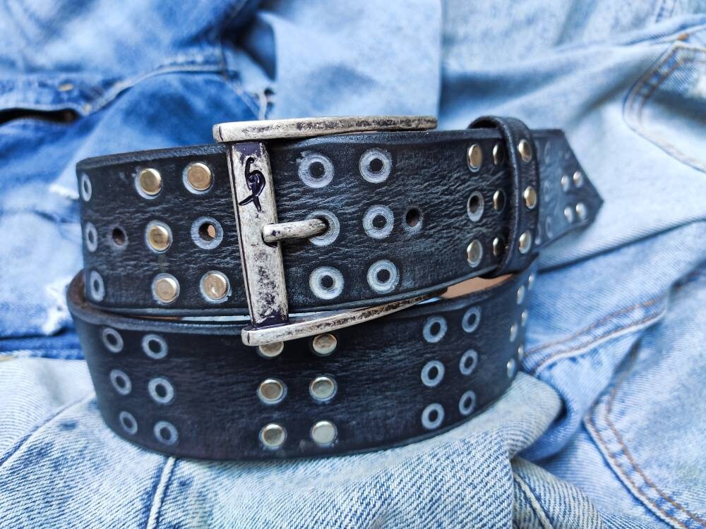 Brown Gray Artisan Leather Belt for Men - Fashion Accessory and Unique Gift