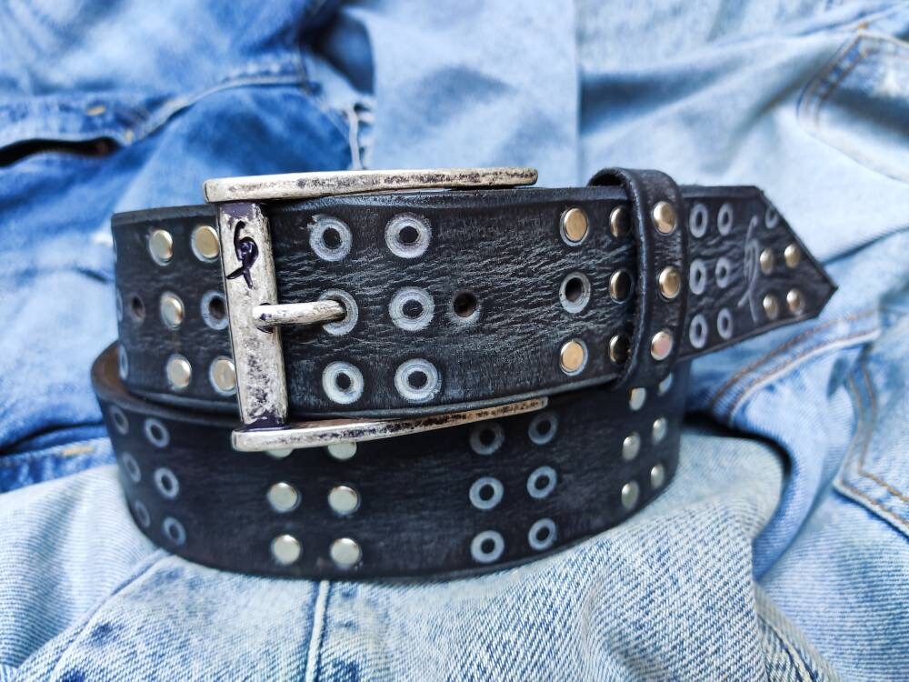 Brown Gray Artisan Leather Belt for Men - Fashion Accessory and Unique Gift