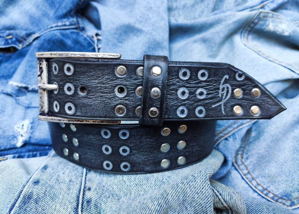 Brown Gray Artisan Leather Belt for Men - Fashion Accessory and Unique Gift