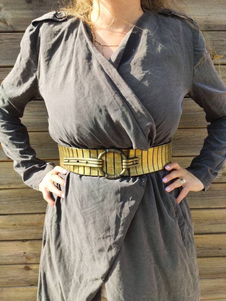 slim fit dress slacks Gold Leather Wide Waist Belt for Women - Personalized Dress Belt - Statement Fashion Belt