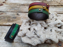 Rasta Leather Cuff Bracelet - Red Yellow and Green Wristband